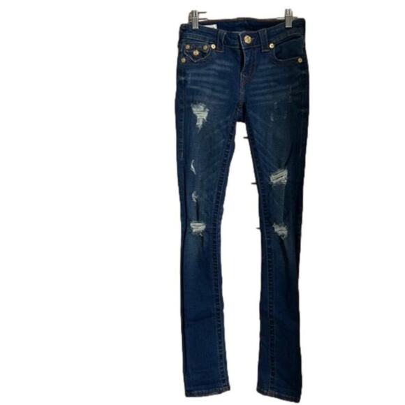 TRUE RELIGION STELLA MID RISE‎ SKINNY DISTRESSED JEANS SIZE 24 - Picture 1 of 7